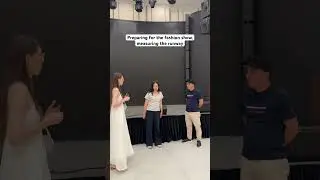 Preparing for the fashion show - first, we measure the space