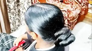 Middle parted hairstyle #oiling #sleekbun @BabitasGallery To buy this full video DM Us 9154004797
