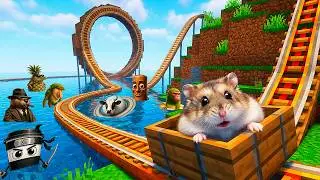 Hamster in Roller Coaster with Italian Brainrot in Minecraft Maze 😲