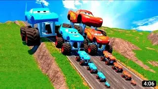 Big vs Small Monster Truck King Dinoco vs Big vs Small Monster Truck McQueen vs DOWN OF DEATH