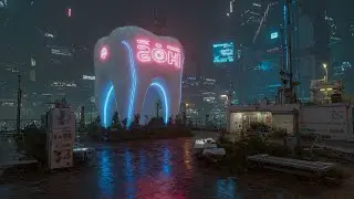 Cyberpunk Dental Clinic at Night | Futuristic Neon City Ambience with Rain Sounds | 4K [2OH]