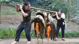 Skills in catching stream fish with hook nets, farm life. SURVIVAL ALONE