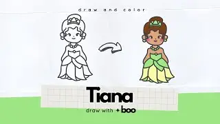 How to Draw & Color TIANA 🐸👸🏿👑 Disney Princess | very simple drawing for kids | DRAW WITH BOO