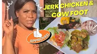 Homestyle jerk chicken and curry cow foot