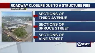 Building fire leads to road closures in Dodge City