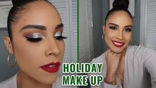 HOLIDAY GLAM MAKE UP | SILVER GLITTERY EYES AND RED LIPS | Daniela Carolina