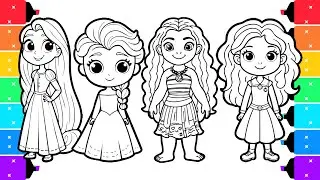  Coloring Elsa, Moana, Mermaid and Ariel | Disney Princess Coloring Pages