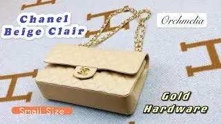 Chanel Beige Clair Caviar Leather Small Size Classic Flap with Gold Hardware