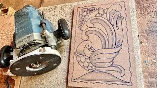 Amazing Peacock Wood Carving | Hand Router MDF Design | Satisfying Woodworking