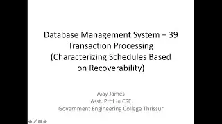 Database Management System–39 (Transaction Processing (Schedules Basedon Recoverability)