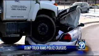 Dump truck runs over, crushes PGPD cruisers in parking lot attack