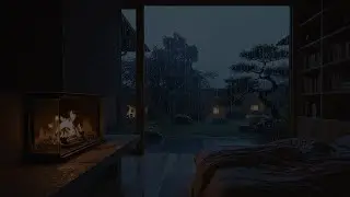 (NO ADS) LIVE Heavy Rain & Gentle Piano by Fireplace 🌧️🎹 ASMR for Deep Sleep | Cozy Night Bedroom