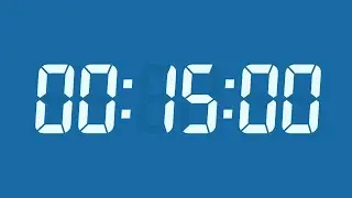 15 Minute Digital Countdown Timer | Ice Blue Digits | Deep Sky Blue Background | No Sounds