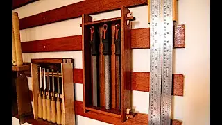 Rasp rack for the French cleat tool wall using reclaimed teak.