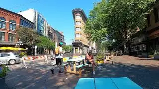 360 degrees scenery and events  of the historical site of Gastown in downtown Vancouver June 28,2021