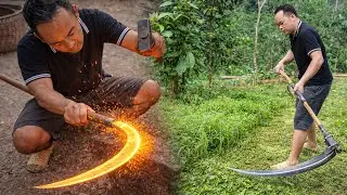 Man Forges A Giant DIY Iron Scythe from Scratch for Gardening in the Jungle | Start to Finish