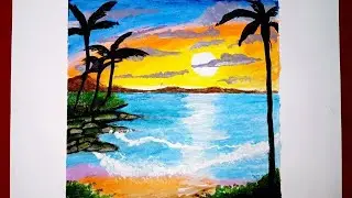 Sunset beach with palm silhouettes 🌅 | @ShehwarArt 