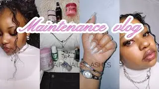 BUDGET MAINTENANCE Vlog| Stick on Nails | DIY Cluster LASHES | CURLY sew in