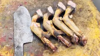 హైదరాబాద్ జియాగూడ మండి నాటు గొర్రెపోతు కాలు కట్టింగ్ స్కిల్స్ !! Mahesh Meat Cuts !! Hyderabad vlog 