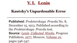 V.I. Lenin Audiobook:&rdquo;Kautsky&rsquo;s Unpardonable Error&rdquo; (1913)