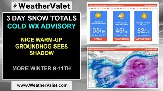 3 DAY SNOW TOTALS COLD WX ADVISORY THEN NICE WARM UP GROUNDHOG SEES SHADOW MORE WINTER 9 10 11TH