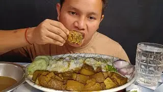 Mukbang||Spicy Pork Curry||Pork Gravy||Local Rice||Onion,King Chilli,Cucumber||Thums up||Eating Show