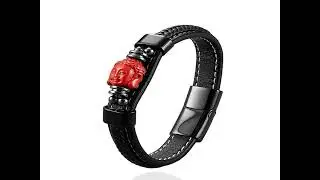 BUDDHA STONES CINNABAR BUDDHA SYMBOL KOI FISH FU CHARACTER PIXIU DESIGN LEATHER BLESSING BRACELET