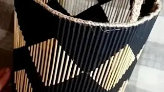 Basket for household items made of cardboard and bamboo sticks.Корзина для хозяйственных мелочей.