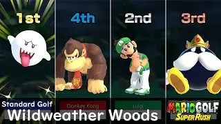 Mario Golf Super Rush Boo vs Donkey Kong vs Luigi vs King Bob Omb in Wildweather Woods