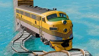 Crazy Train VS Races Broken Rails Along the Open Ocean | BeamNG.drive