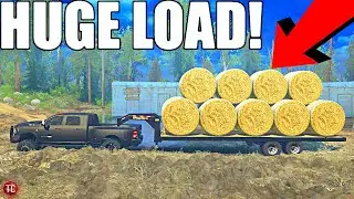 SpinTires MudRunner 2019 Ram 3500 Cummins vs HUGE HAY LOAD!! (Goes Wrong)