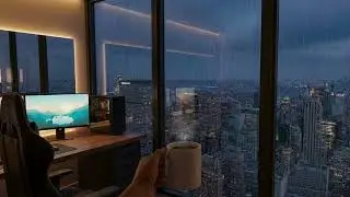 Rainy Gaming Room at Night | Cozy Ambience for Relaxation