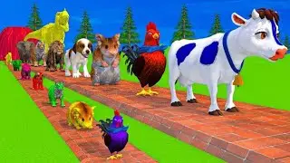 🐮🐯 Cow, Hen & Tiger vs Dinosaur Battle | Funny Animal Racing Cartoon