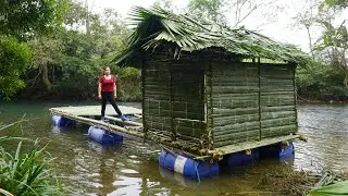 She Left Civilization to Build a Floating Self-Sustaining Island - Building a thatched-roof house