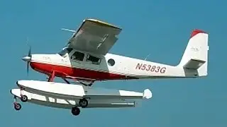 Helio Courier H-295 Seaplane Landing in Ocean at Long Beach Harbor by Queen Mary (GoPro) N5383G