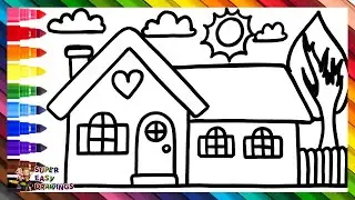 Draw and Color a House with a Garden 🏡🌳☀️☁️🌈 Drawings for Kids