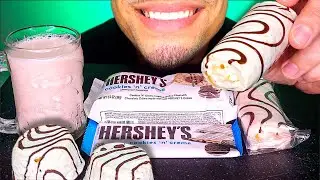 ASMR HERSHEY'S COOKIES N CREME CAKES & BAR LITTLE DEBBIE ZEBRA CAKES EATING SOUNDS MUKBANG