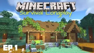 Survival Longplay Minecraft #1 - Building an Easy Spruce Wood Log Cabin [No Commentary] 1.18