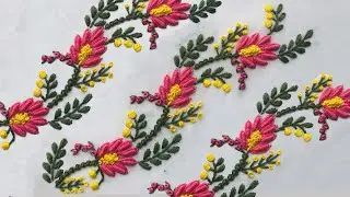 Hand Embroidery: Border Embroidery - Embroidery For Beginners - Brazilian Neckline Embroidery