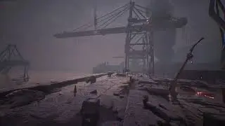 Post Apocalyptic Ambience | Sea Port Terminal. Damaged Facilities and Cranes. Dark Music and Sounds.