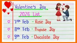 Valentine's Day Dates 2026|| Valentine Week List Dates celebrate || kal konsa day hai 2026