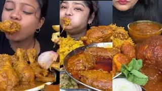 ASMR; EATING SPICY*CHICKEN CURRY,MUTTON/EGG CURRY,CHICKEN BIRYANI,RICE EATING CHALLENGE MUKBANG 2X 