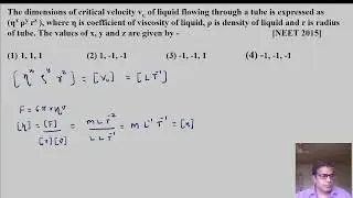 The dimensions of Critical velocity (Vc) of liquid flowing through a tube is expressed as