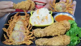 ASMR EATING FRIED CHICKEN X DEEP FRIED SOFT SHELL CRAB , EATING SOUNDS | LINH-ASMR