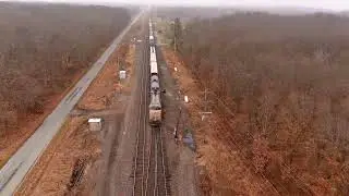 Union Pacific Freight Train in Woodland Illinois Drone Footage