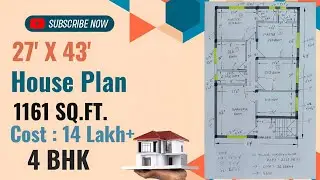 27X43 House Plan| 1161 Square feet|4BHK house plan|27by43 House Plan in 14Lakh|27*43 Ghar ka Naksha