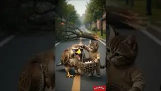 A kitten gives shelter to a hawk in its home.#poorkitten#cat