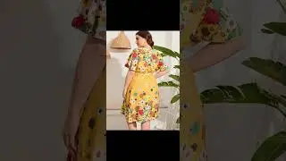 #Short #Plus Size Midi Dress Women 2023 Summer V Neck Short Floral Yellow Dress  Large Size Dresses