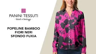 Tessuto Popeline Bamboo Fiori Sfondo Fuxia