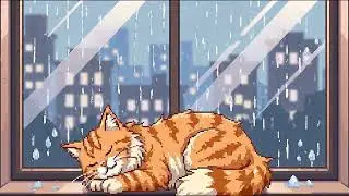 3-Hour Pixel Rain Loop 🌧️ Sleeping Cat Window Scene | Chill Jazz for Focus & Relax